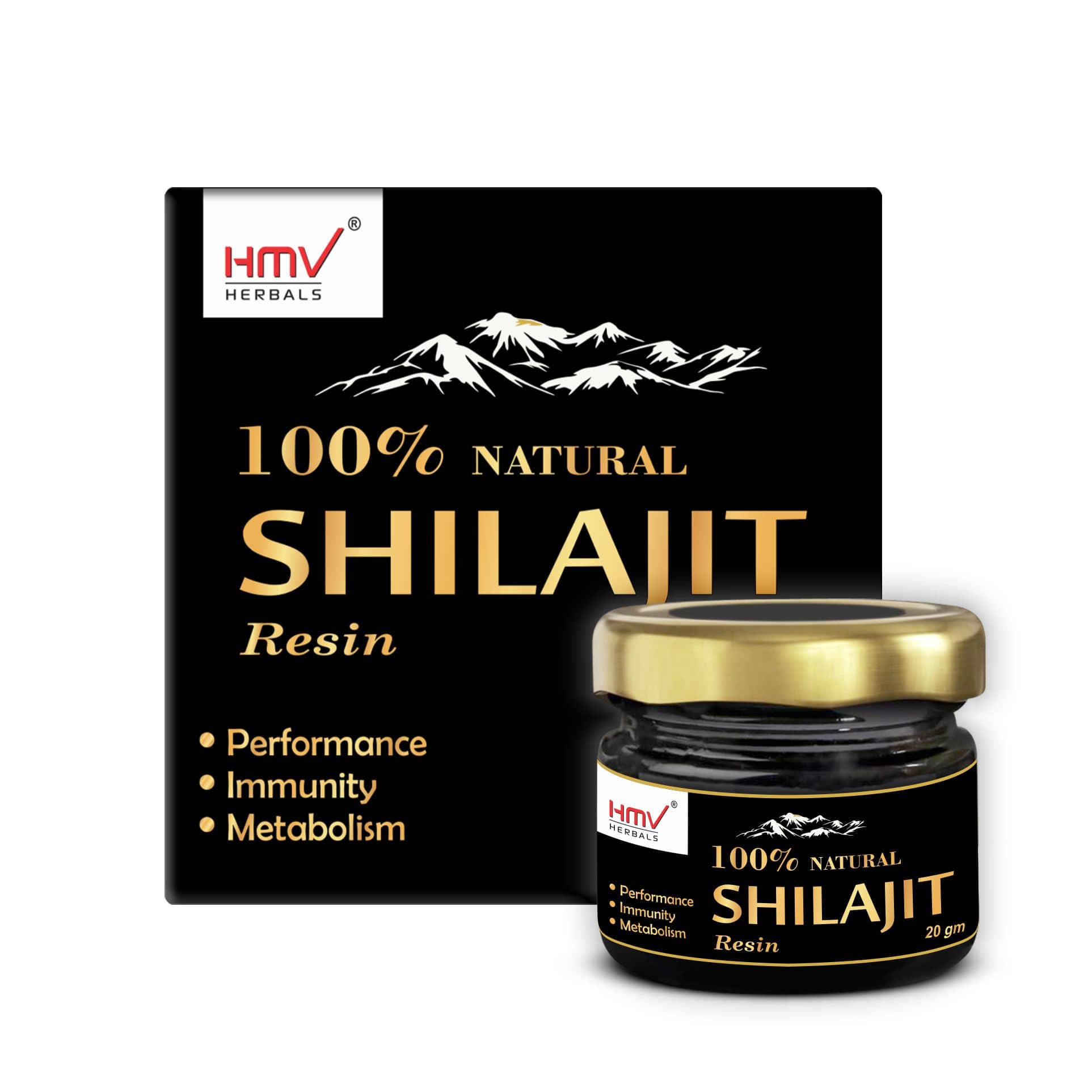 HMV Herbals Ayurveda Natural Shilajit / Shilajeet Resin (Pack of 20gm X 2) for Men & Women | Authentic & Pure Natural for Increased Strength & Stamina, Better Nutrient Absorption, Immunity Boosts & Improved Energy Levels