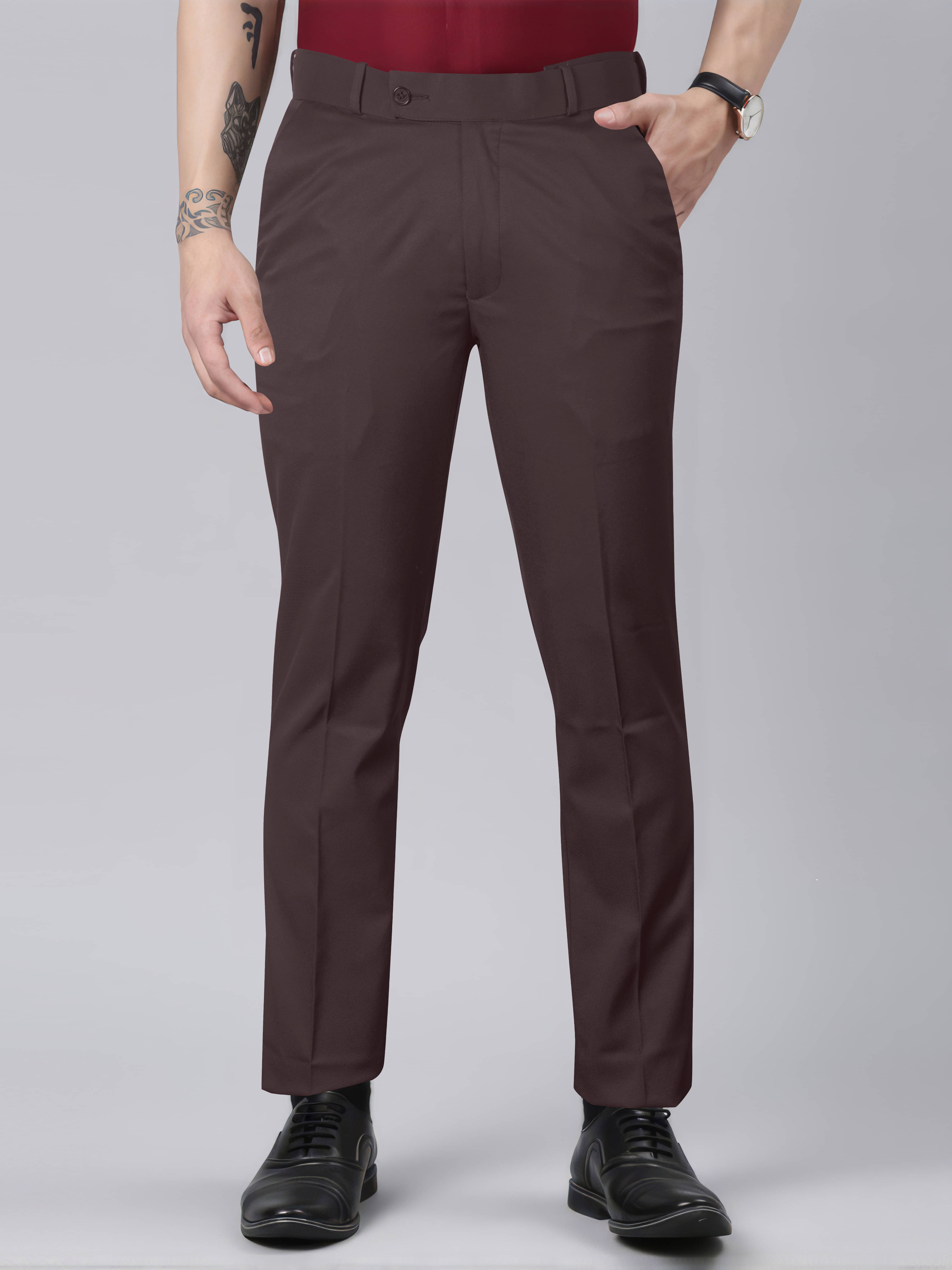    			JB JUST BLACK Slim Flat Men's Formal Trouser - Coffee ( Pack of 1 )