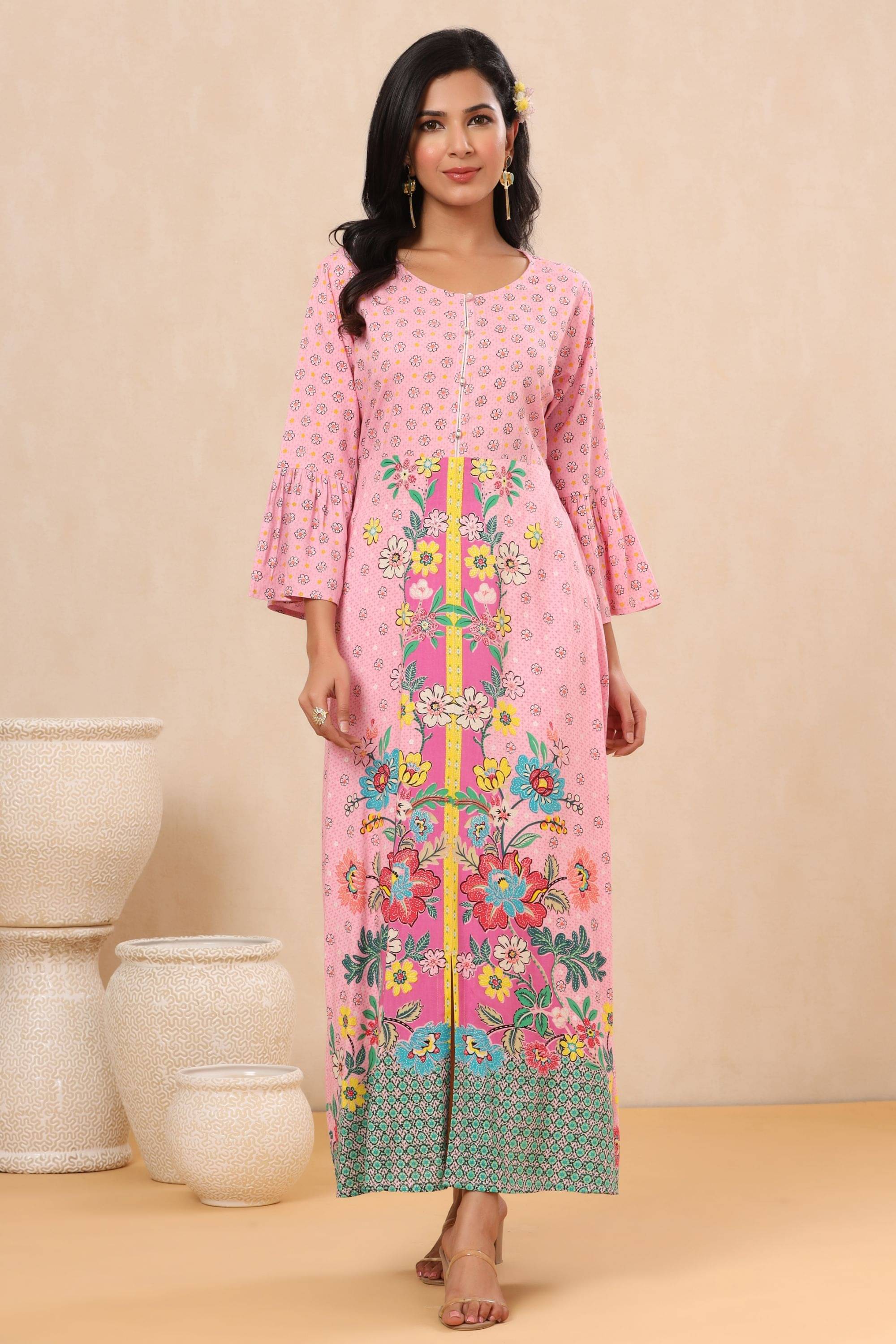 Juniper Rayon Printed Ankle Length Women's Gown - Pink ( Pack of 1 ) Juniper Rayon Printed Ankle Length Women's Gown - Pink ( Pack of 1 )