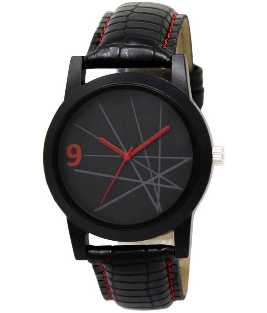     			Lorem Black Leather Analog Men's Watch
