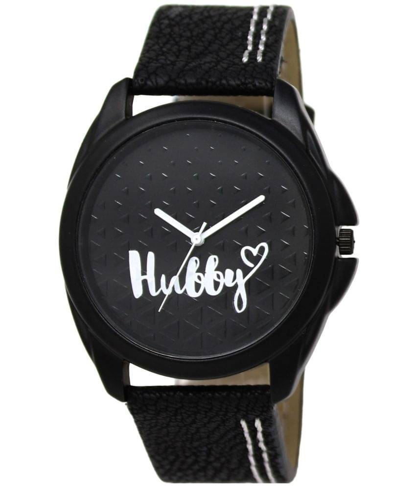     			Lorem Black Leather Analog Men's Watch