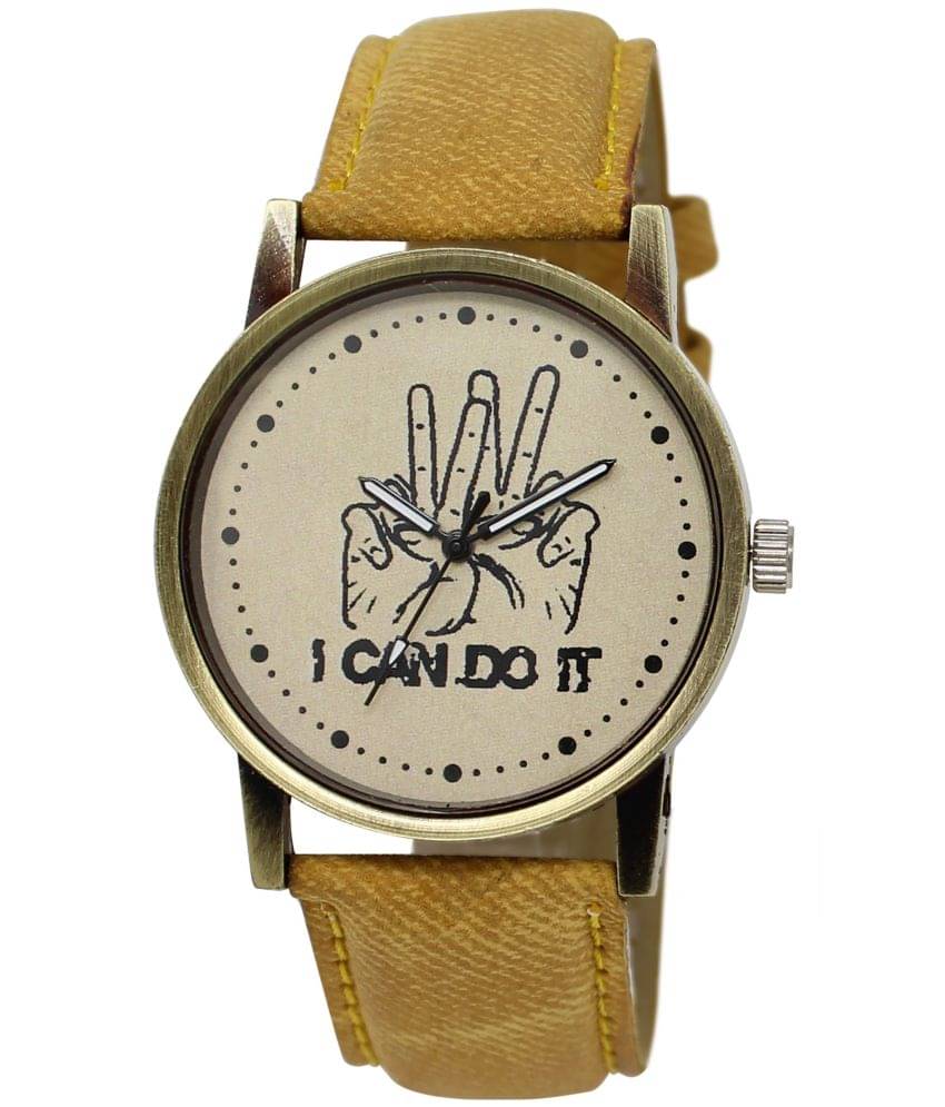     			Lorem Yellow Leather Analog Men's Watch