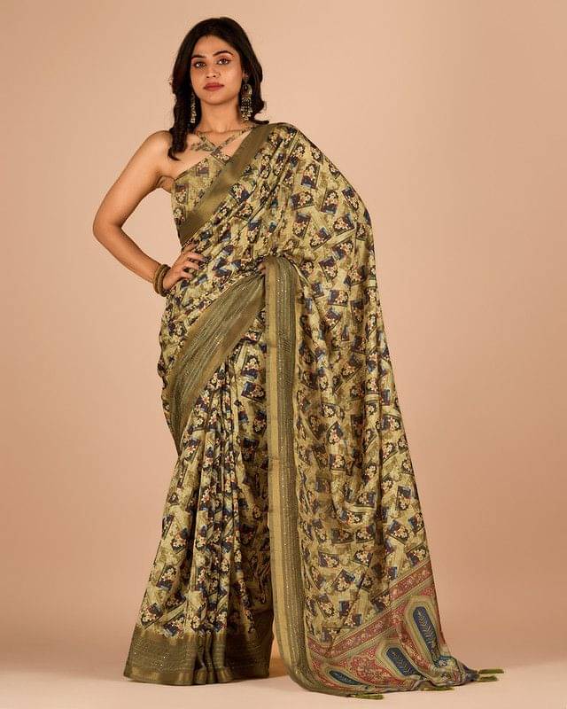 Sanwariya Silks Cotton Blend Printed Saree With Unstitched Blouse Piece ( LightGreen )     			Sanwariya Silks Cotton Blend Printed Saree With Unstitched Blouse Piece ( LightGreen )