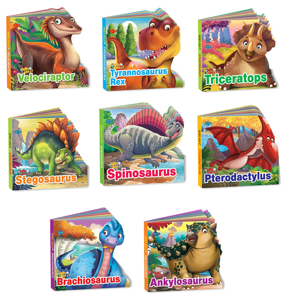 Sawan Present Set Of 8 Who Am I Story Books Of Velociraptor,Tyrannosaurus Rex,Triceratops,Stegosaurus,Spinosaurus,Pterodactylus,Brachiosaurus and Ankylosaurus | Board Book Sawan Present Set Of 8 Who Am I Story Books Of Velociraptor,Tyrannosaurus Rex,Triceratops,Stegosaurus,Spinosaurus,Pterodactylus,Brachiosaurus and Ankylosaurus | Board Book