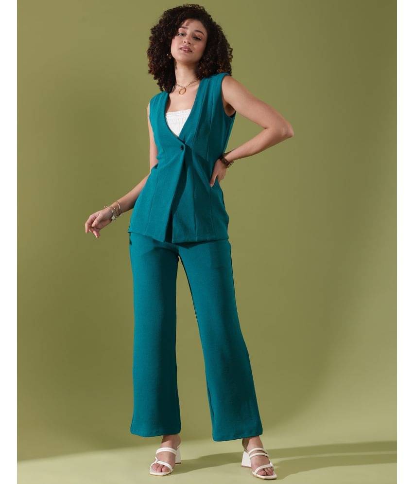     			Selvia Women Dyed Coat With Trousers Co-Ord Set ( Teal )