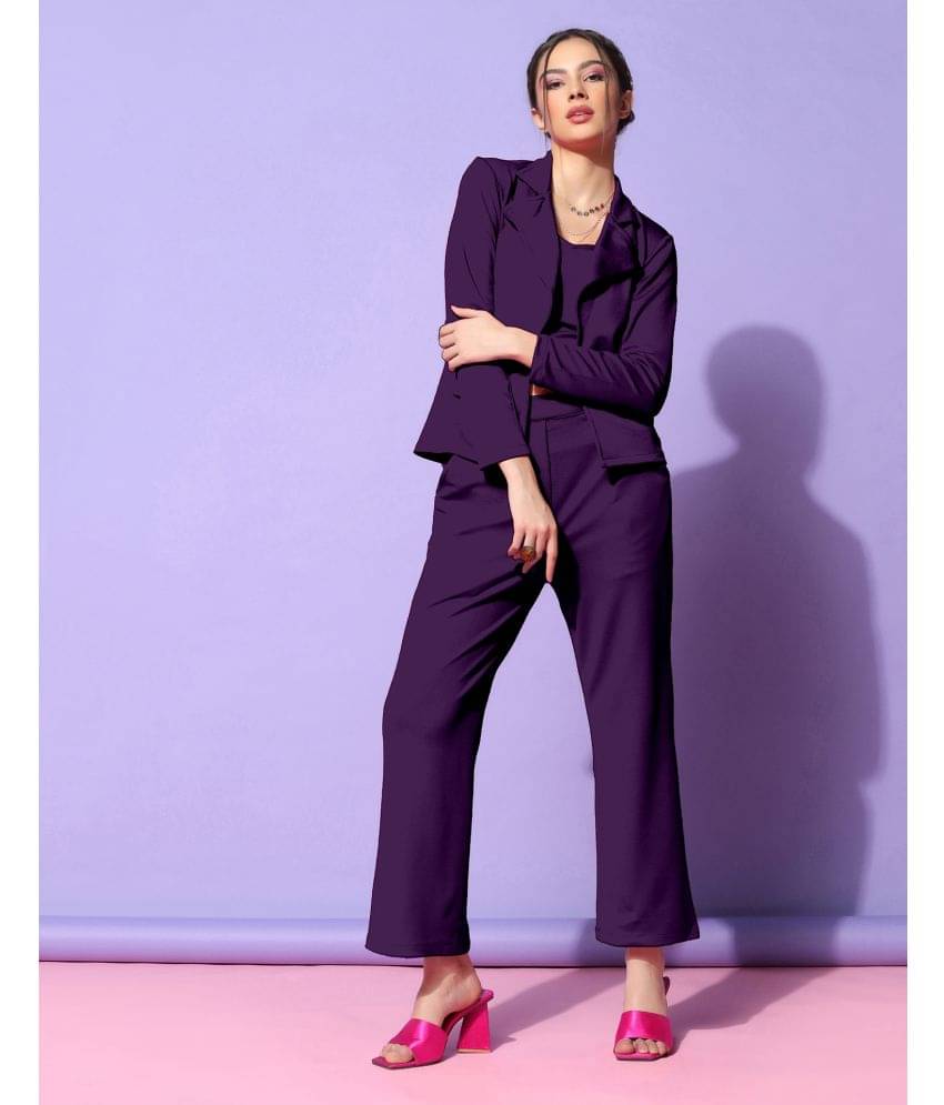     			Selvia Women Dyed Coat With Trousers Co-Ord Set ( Wine )