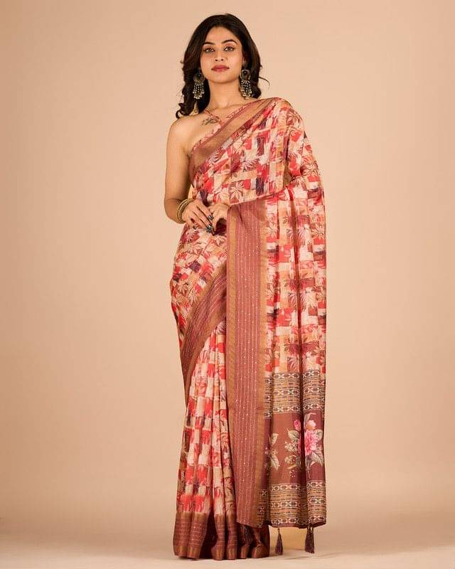 Sitanjali Lifestyle Cotton Blend Printed Saree With Unstitched Blouse Piece ( Bronze ) Sitanjali Lifestyle Cotton Blend Printed Saree With Unstitched Blouse Piece ( Bronze )
