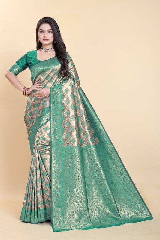 Sitanjali Silk Embellished Saree With Unstitched Blouse Piece ( Rama ) Sitanjali Silk Embellished Saree With Unstitched Blouse Piece ( Rama )