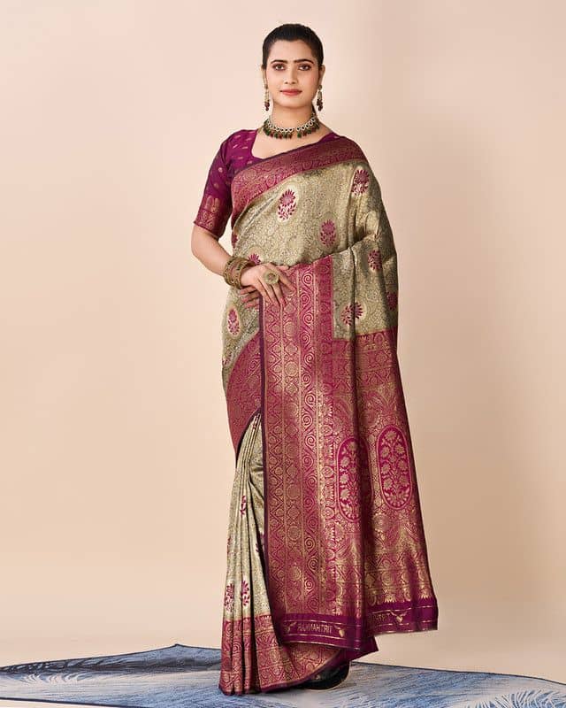 Sitanjali Silk Embellished Saree With Unstitched Blouse Piece ( LightGreen ) - Sarees | Buy online on ZillyBuy
