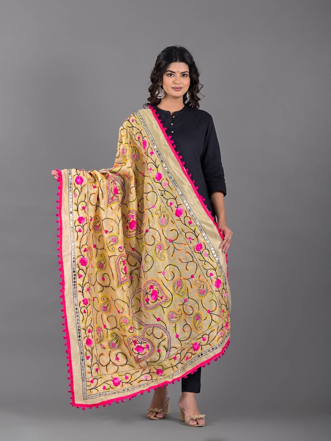     			Apratim Beige Chanderi Women's Dupatta - ( Pack of 1 )