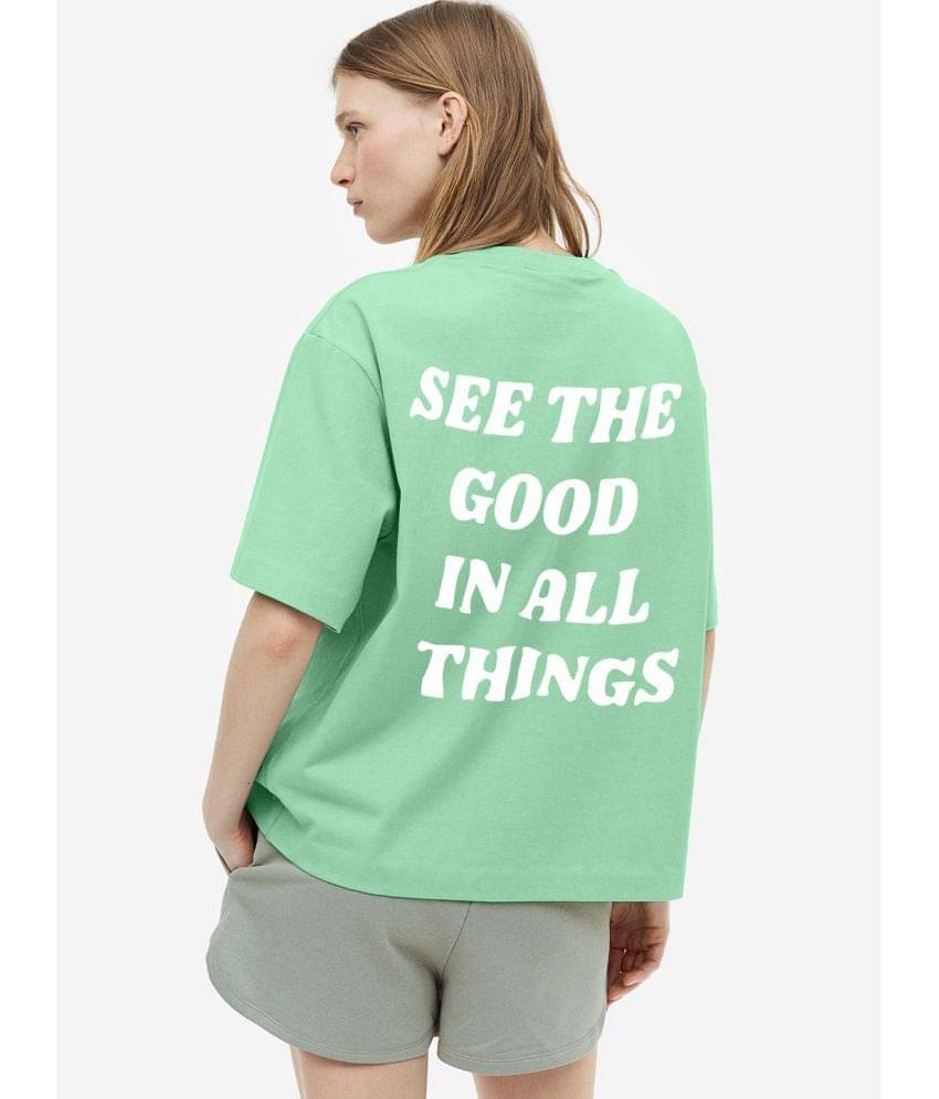 Faltu.co Women Cotton Printed Oversized Fit Round Neck T-Shirt ( Sea Green ) Faltu.co Women Cotton Printed Oversized Fit Round Neck T-Shirt ( Sea Green )