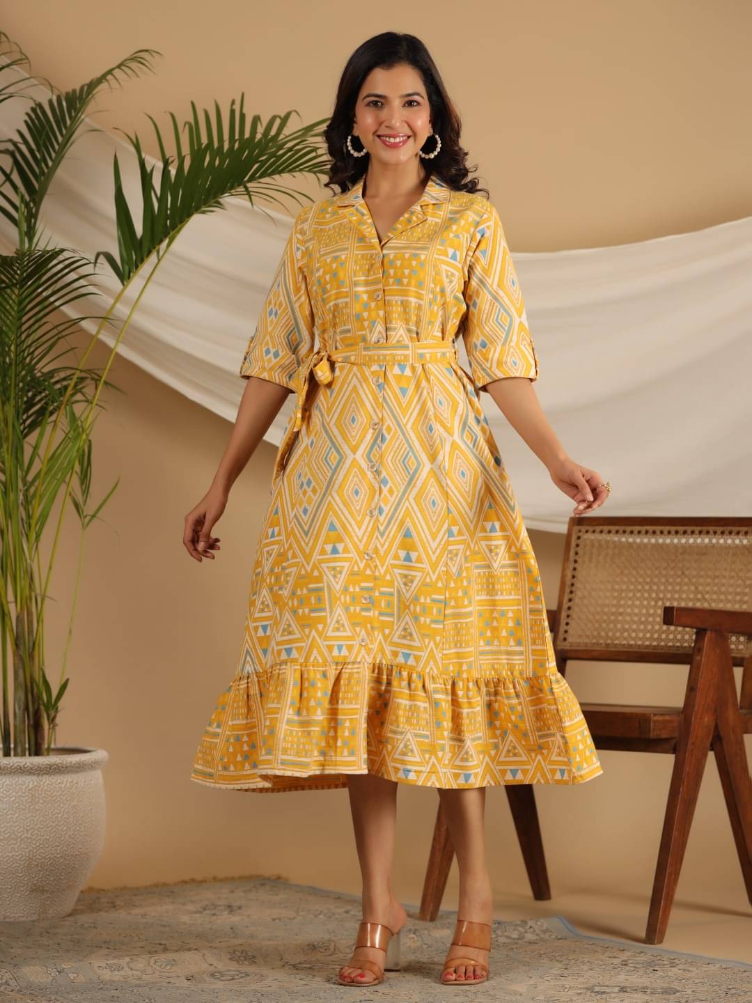 Juniper Cotton Blend Printed Midi Women's Fit & Flare Dress - Mustard ( Pack of 1 ) Juniper Cotton Blend Printed Midi Women's Fit & Flare Dress - Mustard ( Pack of 1 )