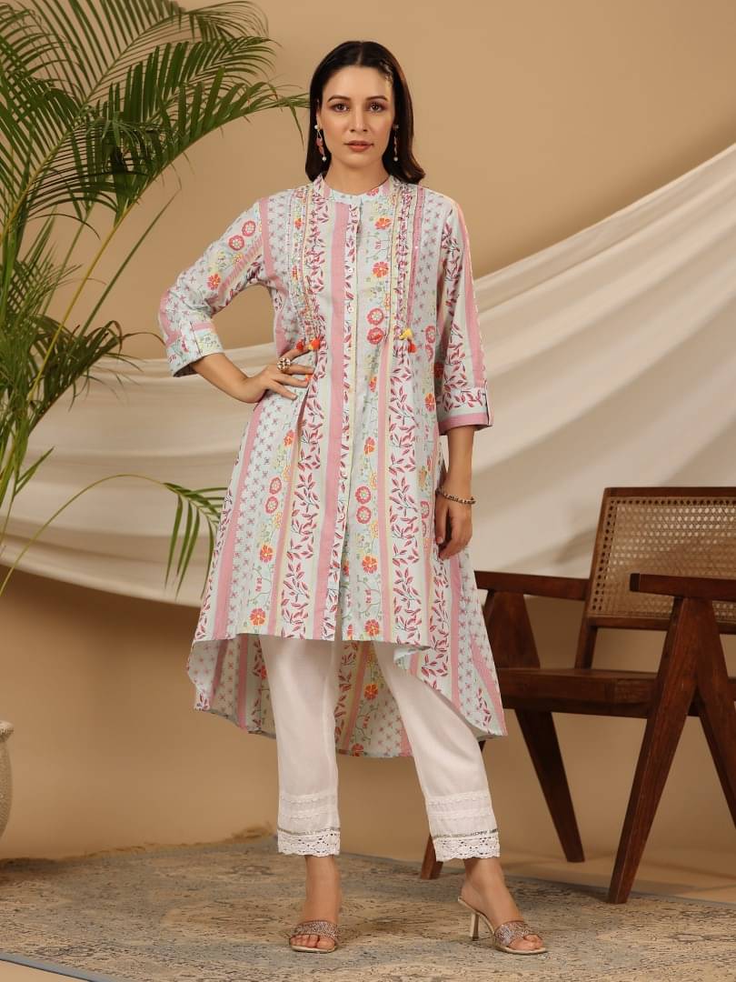 Juniper Cotton Printed Asymmetrical Women's Kurti - Blue ( Pack of 1 ) Juniper Cotton Printed Asymmetrical Women's Kurti - Blue ( Pack of 1 )
