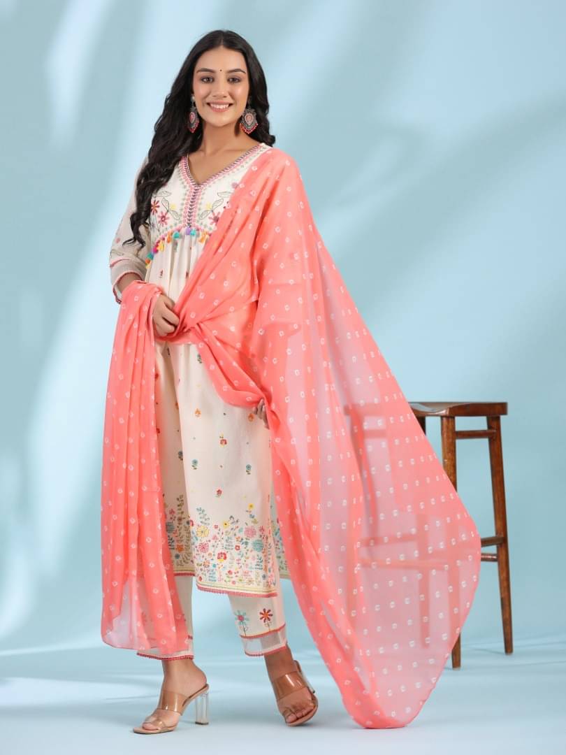 Juniper Cotton Printed Kurti With Pants Women's Stitched Salwar Suit - White ( Pack of 1 ) Juniper Cotton Printed Kurti With Pants Women's Stitched Salwar Suit - White ( Pack of 1 )