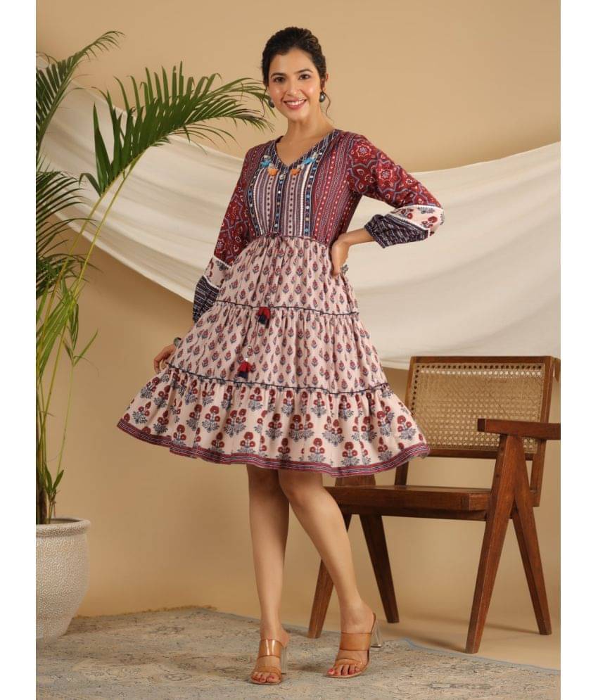     			Juniper Polyester Blend Printed Knee Length Women's Fit & Flare Dress - Maroon ( Pack of 1 )
