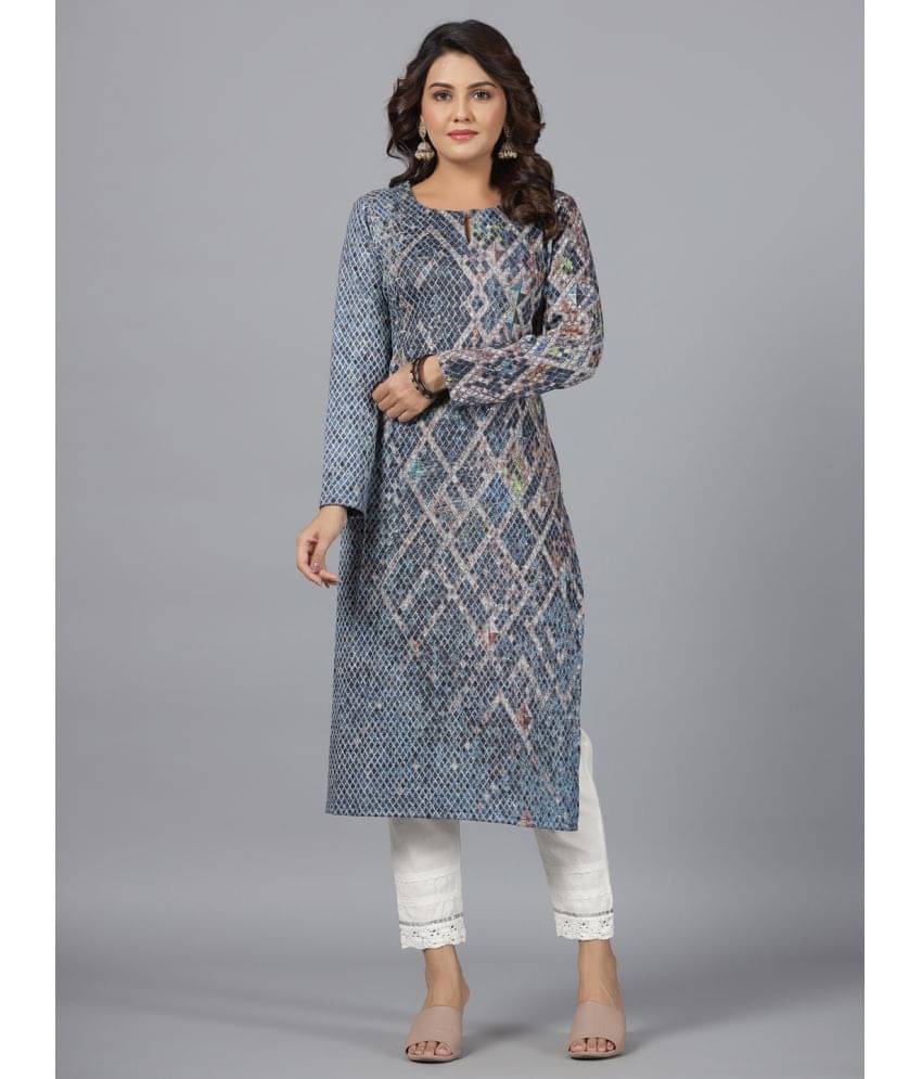     			Juniper Rayon Printed Straight Women's Kurti - Blue ( Pack of 1 )