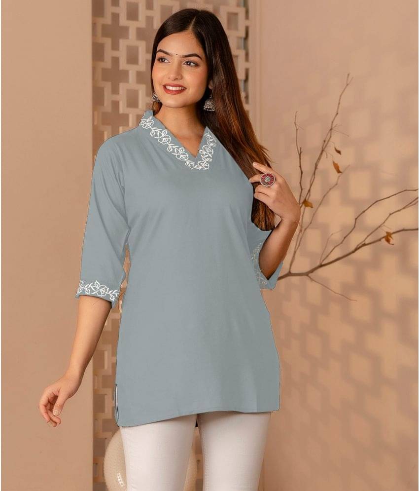 Kapadia Women's Rayon Tunic ( Grey ) Kapadia Women's Rayon Tunic ( Grey )