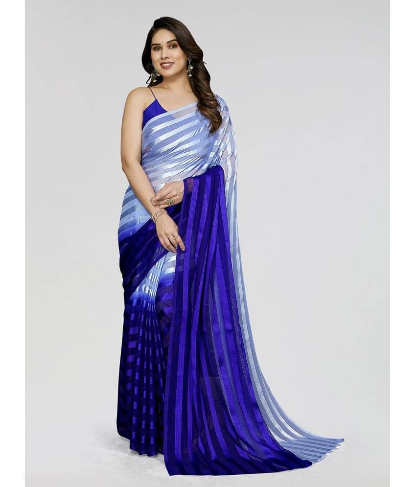     			Kashvi Sarees Satin Striped Saree With Unstitched Blouse Piece ( Light Blue )