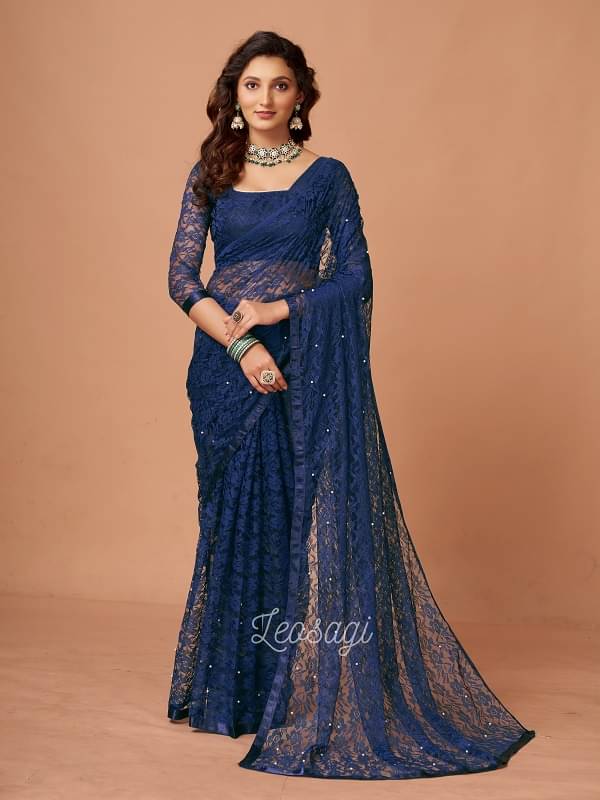 LEOSAGI Brasso Self Design Saree With Unstitched Blouse Piece ( Navy Blue ) LEOSAGI Brasso Self Design Saree With Unstitched Blouse Piece ( Navy Blue )