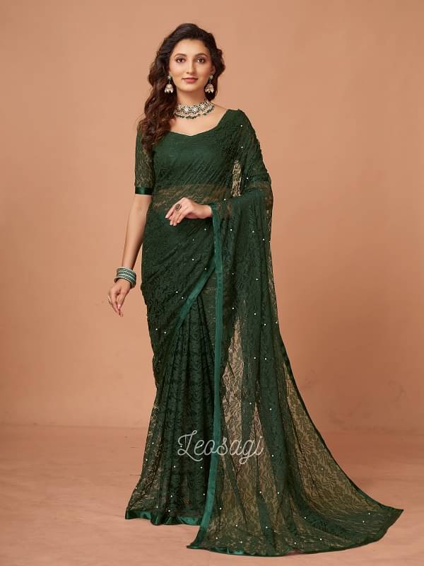     			LEOSAGI Brasso Self Design Saree With Unstitched Blouse Piece ( Green )