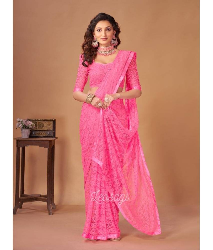     			LEOSAGI Brasso Self Design Saree With Unstitched Blouse Piece ( Pink )