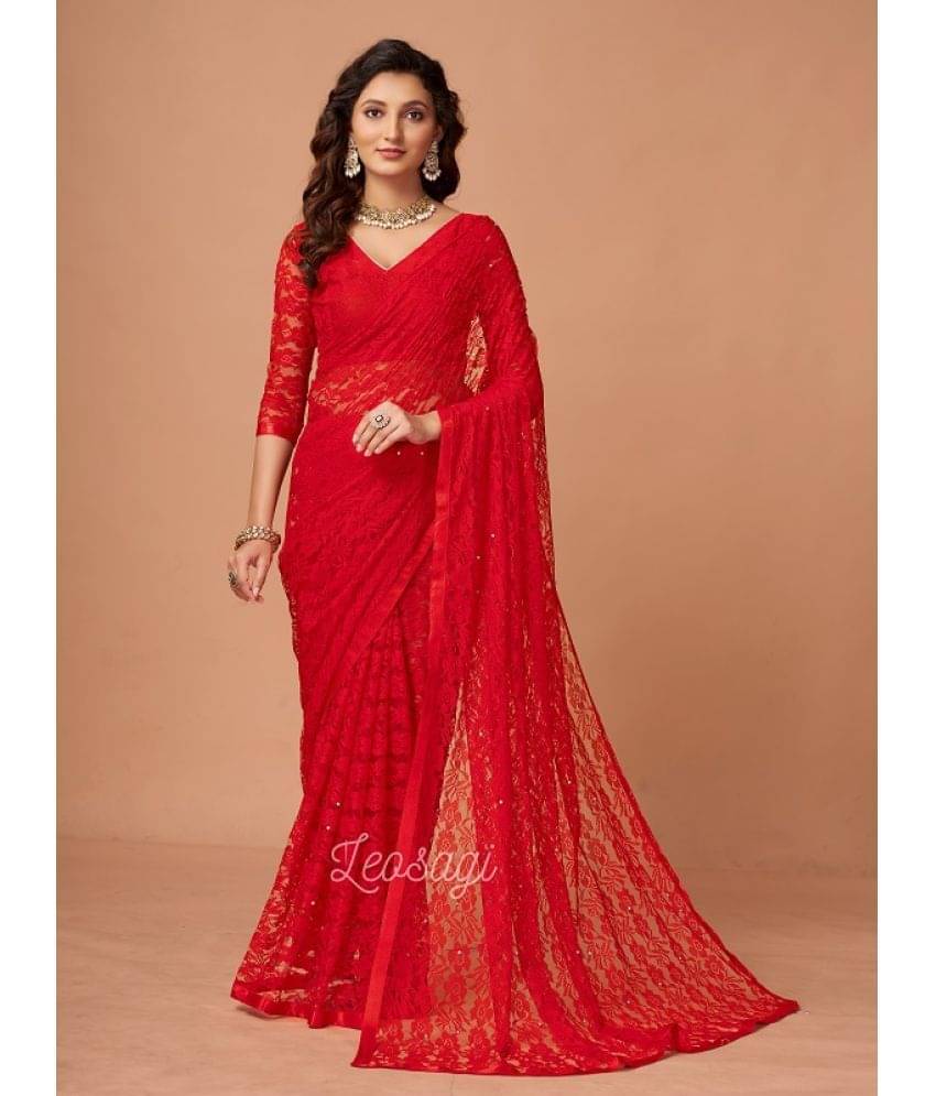     			LEOSAGI Brasso Self Design Saree With Unstitched Blouse Piece ( Red )
