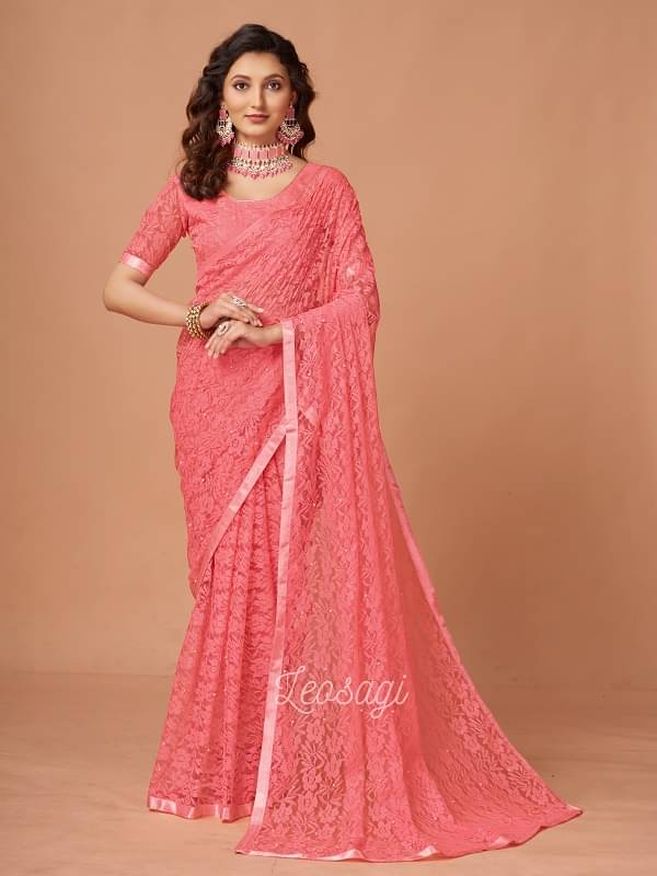     			LEOSAGI Brasso Self Design Saree With Unstitched Blouse Piece ( Peach )