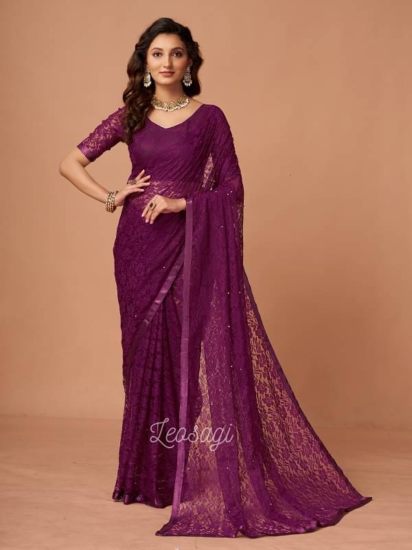     			LEOSAGI Brasso Self Design Saree With Unstitched Blouse Piece ( Maroon )