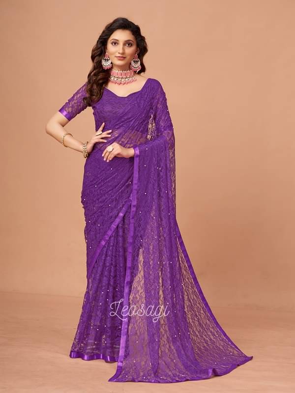 LEOSAGI Brasso Self Design Saree With Unstitched Blouse Piece ( Purple ) LEOSAGI Brasso Self Design Saree With Unstitched Blouse Piece ( Purple )