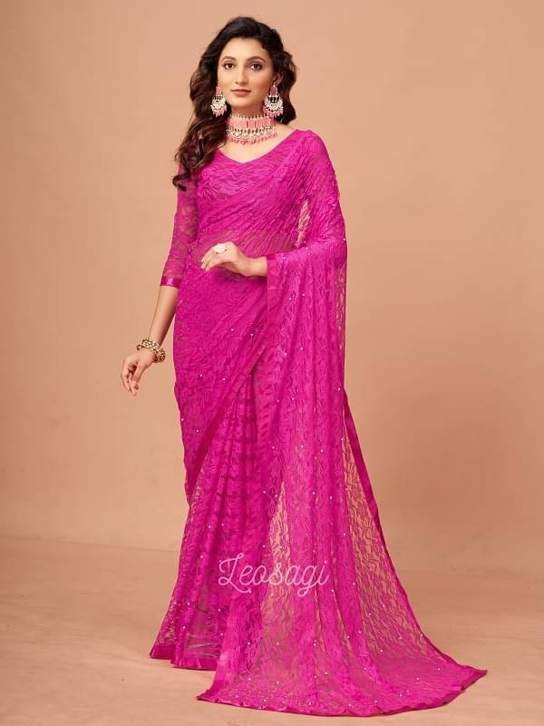     			LEOSAGI Brasso Self Design Saree With Unstitched Blouse Piece ( Rani )