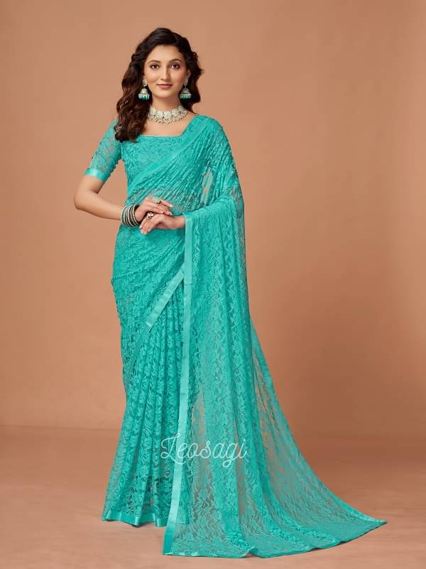 LEOSAGI Brasso Self Design Saree With Unstitched Blouse Piece ( SkyBlue )     			LEOSAGI Brasso Self Design Saree With Unstitched Blouse Piece ( SkyBlue )