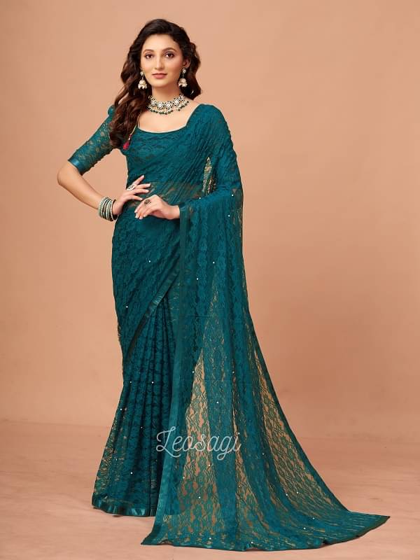 LEOSAGI Brasso Self Design Saree With Unstitched Blouse Piece ( Rama ) LEOSAGI Brasso Self Design Saree With Unstitched Blouse Piece ( Rama )