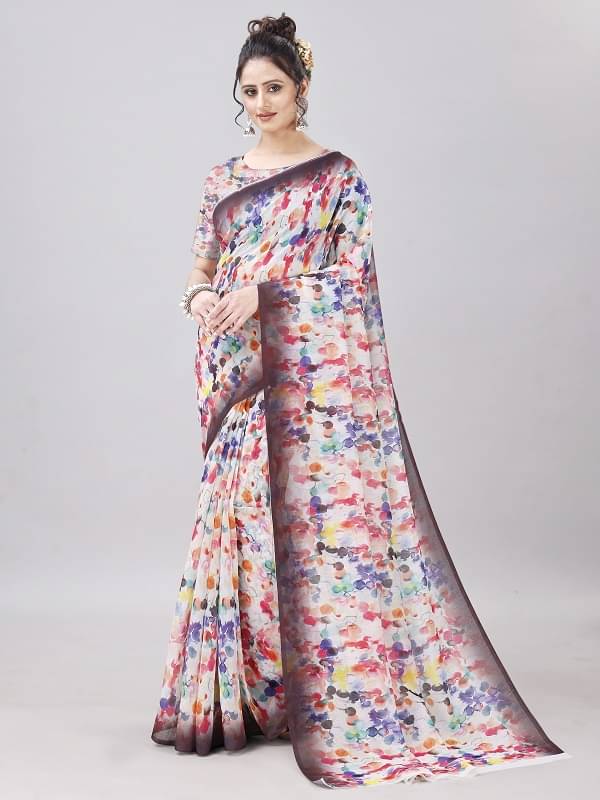 LEOSAGI Cotton Printed Saree With Unstitched Blouse Piece ( Brown ) LEOSAGI Cotton Printed Saree With Unstitched Blouse Piece ( Brown )
