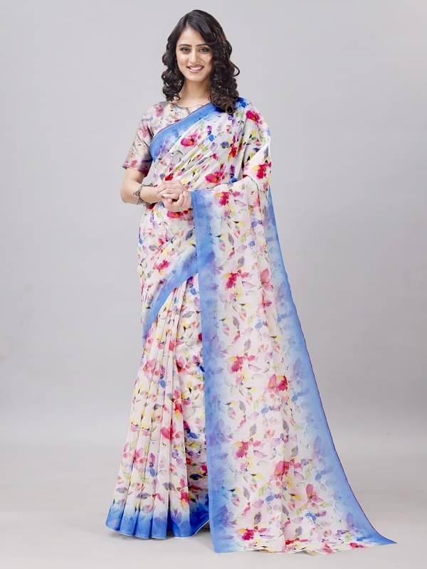     			LEOSAGI Cotton Printed Saree With Unstitched Blouse Piece ( LightBLue )