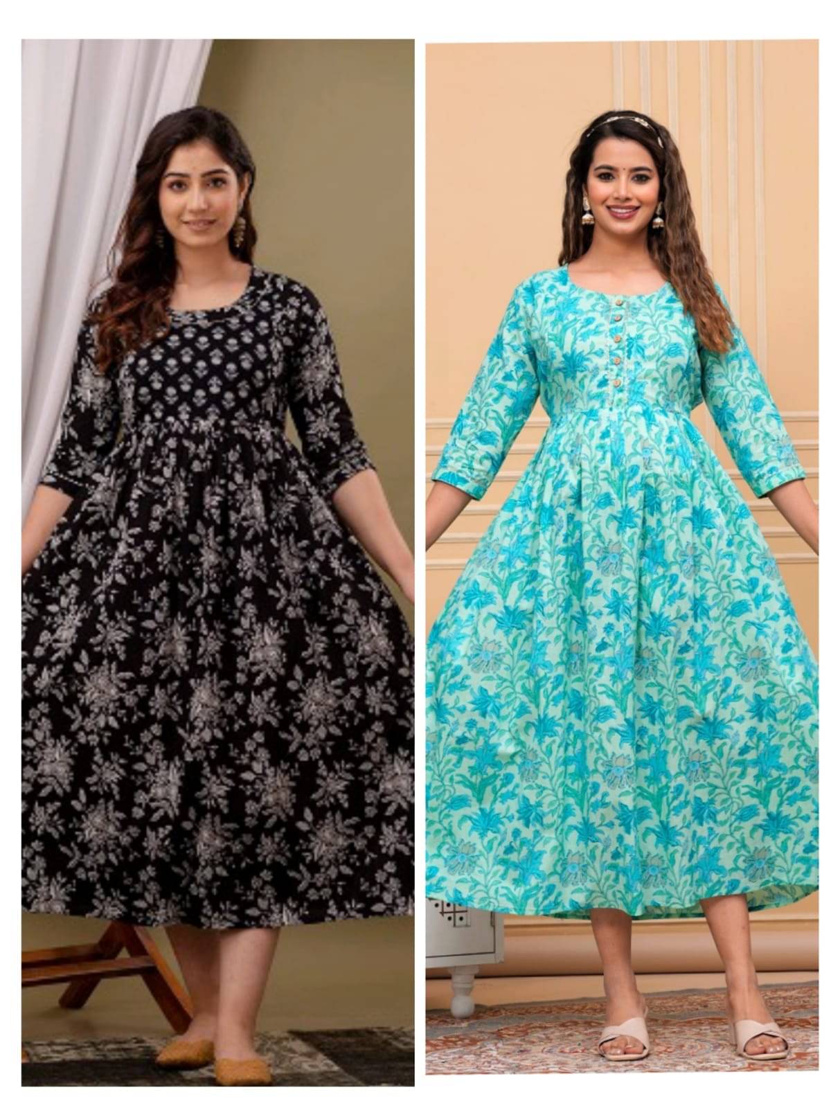 Nevisha Style Multi Color Cotton Maternity Kurta Pack of 2     			Nevisha Style Multi Color Cotton Maternity Kurta Pack of 2