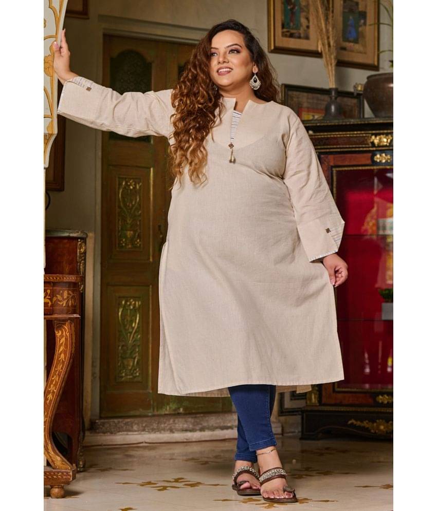     			PrettyPlus by Desinoor.com Cotton Blend Solid Straight Women's Kurti - Off White ( Pack of 1 )