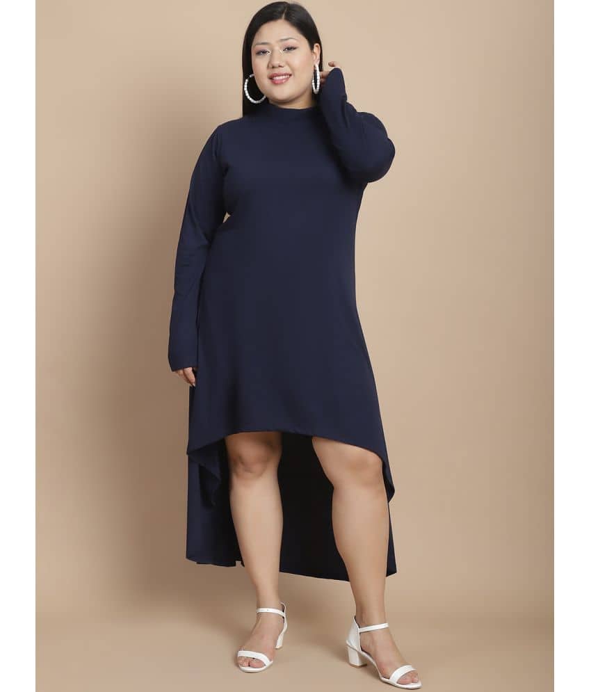 Rigo Women Cotton Solid Asymmetric Dress ( Navy )