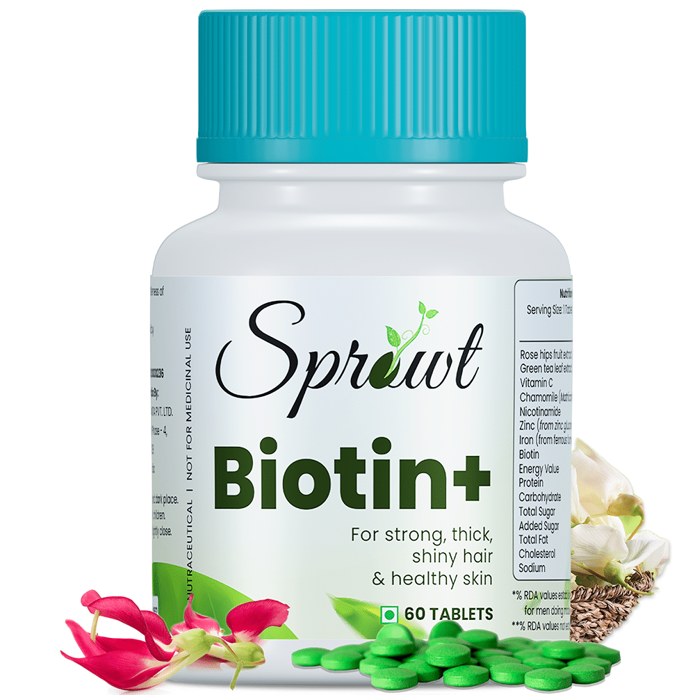 Sprowt Biotin+ - 60 Veg Tablets|For Strong Thick Hair & Glowing Skin|Improve the Energy Level Sprowt Biotin+ - 60 Veg Tablets|For Strong Thick Hair & Glowing Skin|Improve the Energy Level