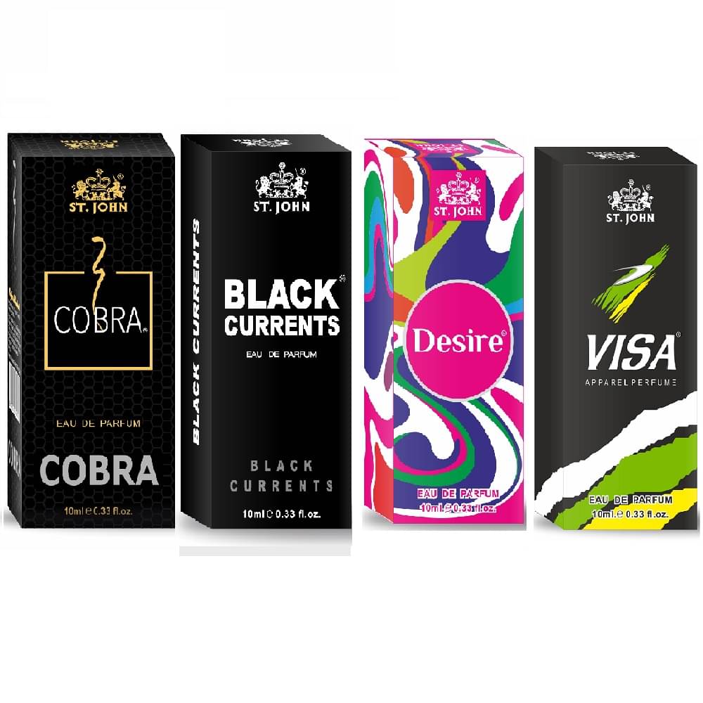     			St. John Black Current,Cobra,Desire & VISA Pocket Perfume for Men 10 ml ( Pack of 4 )