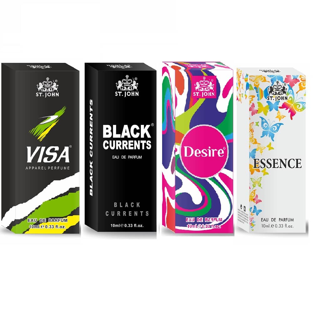 ST.JOHN Cobra Black Curret,Desire,Visa & Essance Pocket Perfume for Men 10 ml ( - Pack of 4 )