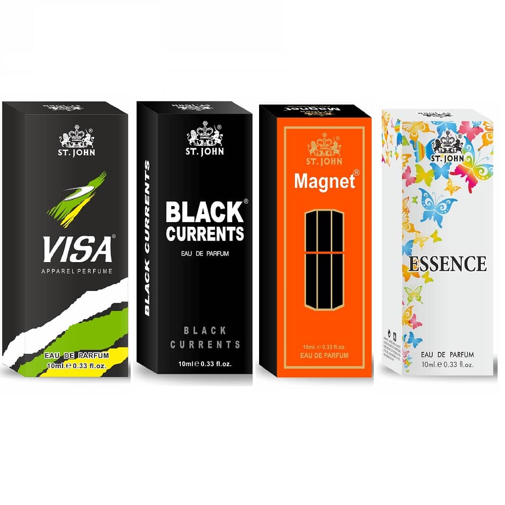 ST.JOHN Cobra Black Curret,Magnet,Visa & Essance Pocket Perfume for Men 10 ml ( - Pack of 4 )