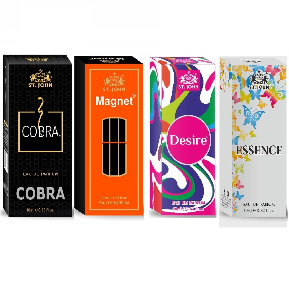ST.JOHN Cobra ,Magnet,Desire & Essence Pocket Perfume For Men 10ml Each (40ml) - Pack of 4 ST.JOHN Cobra ,Magnet,Desire & Essence Pocket Perfume For Men 10ml Each (40ml) - Pack of 4