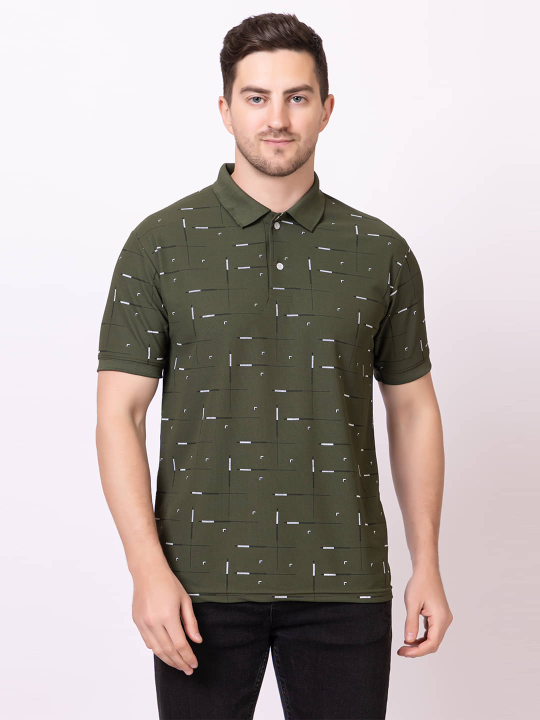     			TRULY FAST Pack of 1 Cotton Blend Regular Fit Printed Half Sleeves Men's Polo T Shirt ( Olive )