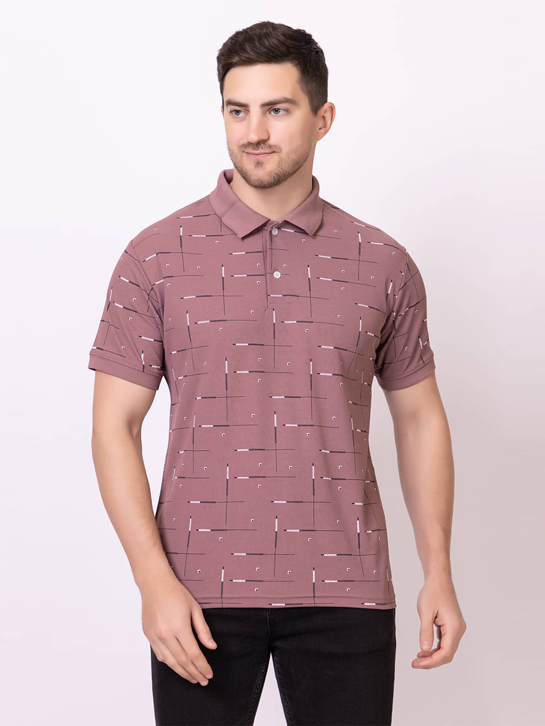 TRULY FAST Pack of 1 Cotton Blend Regular Fit Printed Half Sleeves Men's Polo T Shirt ( Pink ) TRULY FAST Pack of 1 Cotton Blend Regular Fit Printed Half Sleeves Men's Polo T Shirt ( Pink )