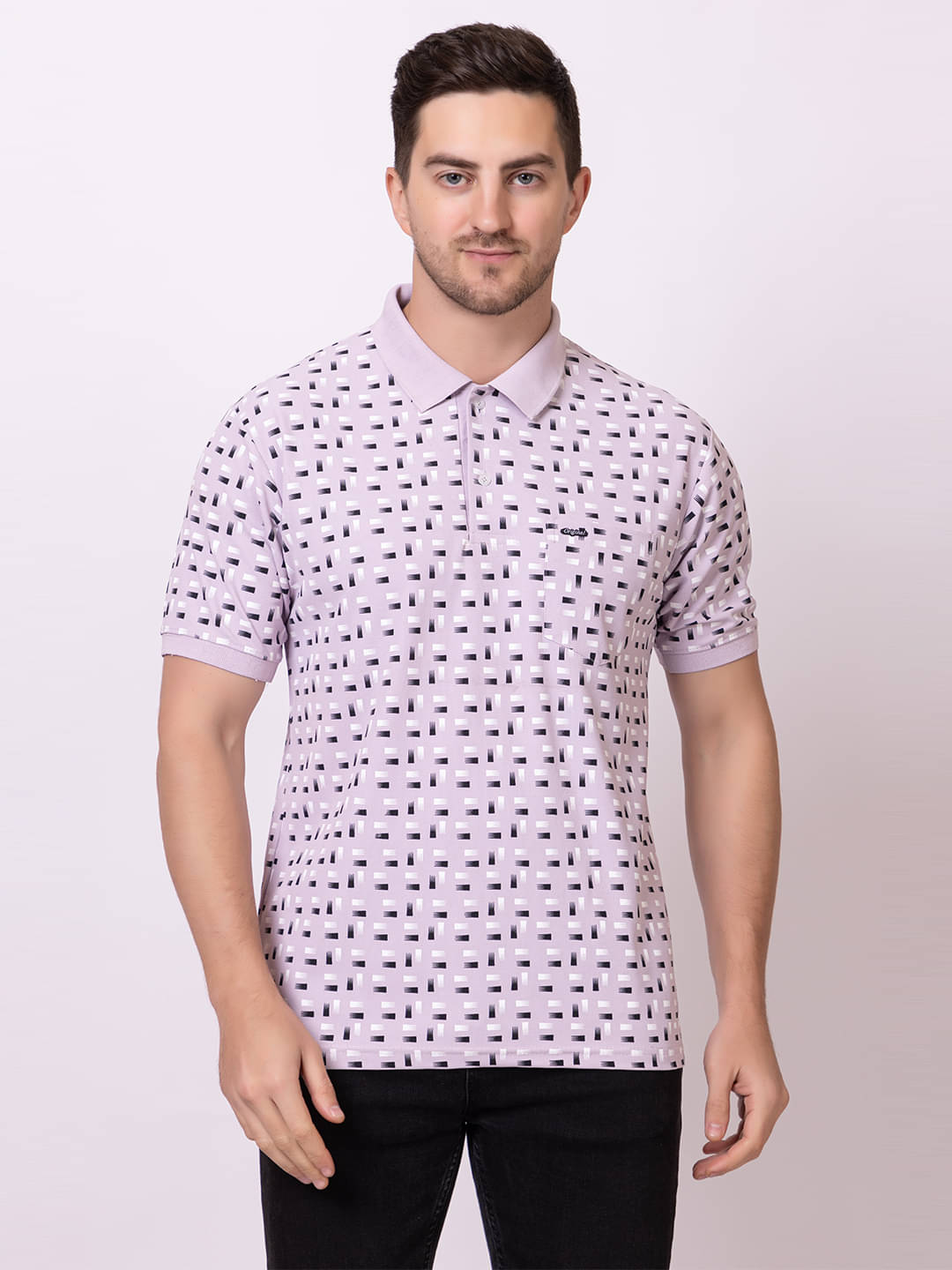 TRULY FAST Pack of 1 Cotton Blend Regular Fit Printed Half Sleeves Men's Polo T Shirt ( Pink ) TRULY FAST Pack of 1 Cotton Blend Regular Fit Printed Half Sleeves Men's Polo T Shirt ( Pink )