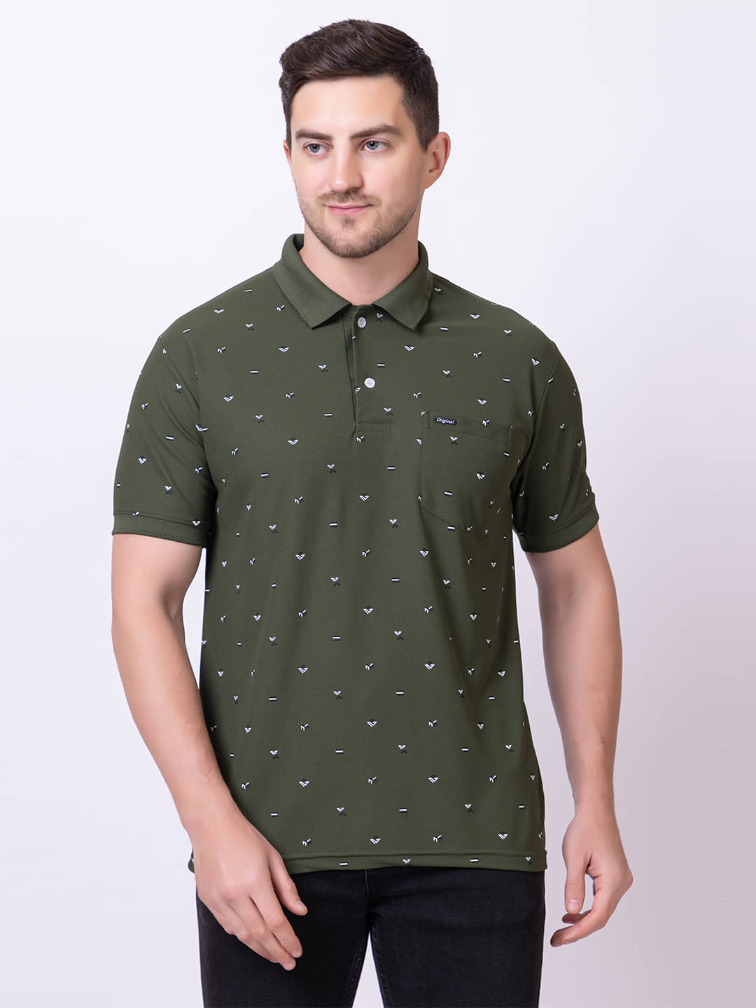    			TRULY FAST Pack of 1 Cotton Blend Regular Fit Printed Half Sleeves Men's Polo T Shirt ( Olive )