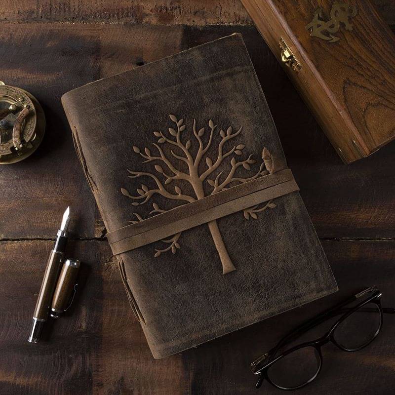     			Tree Of Life Leather Journal With 100% Recycled Handmade Deckle Edge Paper A5 Diary