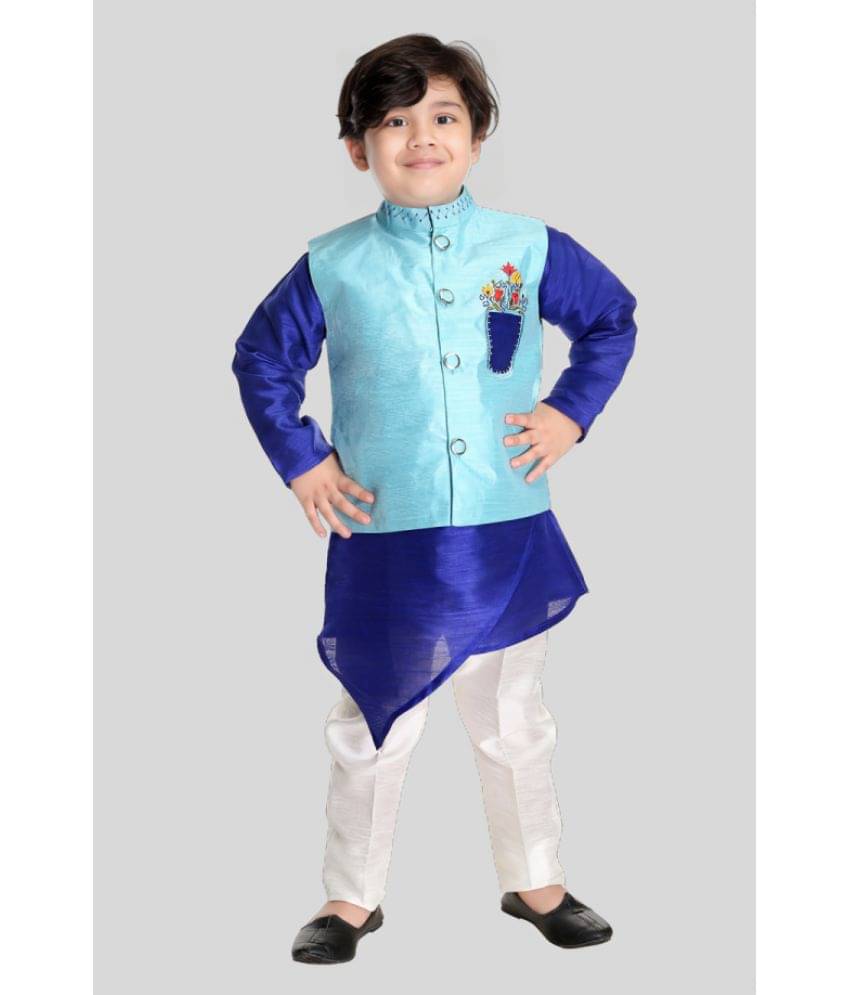 s muktar garments Boys Silk Thread Work - Pattern Kurta Pant Set ( Turquoise , Pack of 1 )     			s muktar garments Boys Silk Thread Work - Pattern Kurta Pant Set ( Turquoise , Pack of 1 )