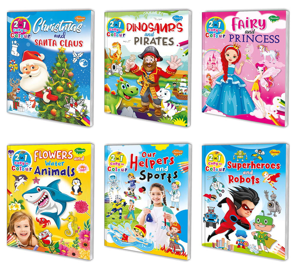    			2 In 1 Colouring Book | Pack of 6 Copy to Colour Colouring Book