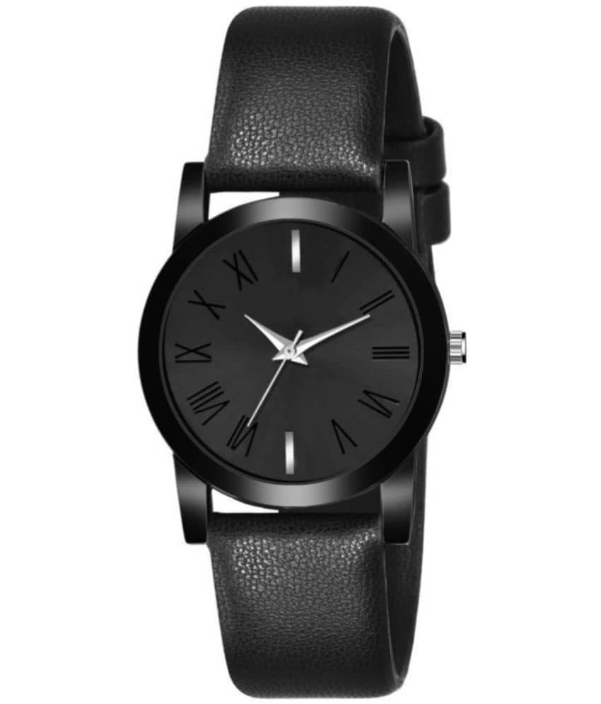 AQUA BLISS Black Leather Analog Womens Watch